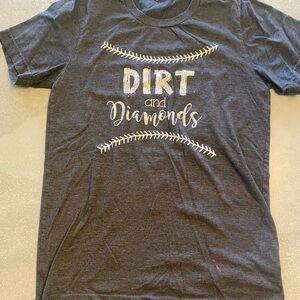 Women’s Baseball Graphic Tee - Black. “Dirt and Diamonds” Dark grey.